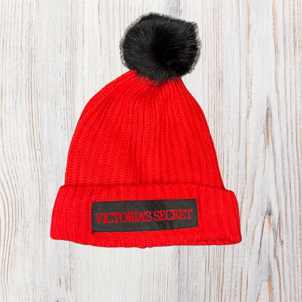 🩵 3 for $18 Victoria's Secret Red Beanie with Black Pom